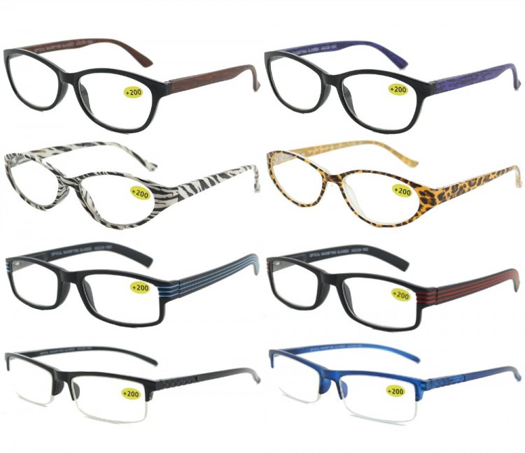 Spring Temple Fashion Plastic Reading Glasses 4 Style Asstd R9180/81/82/83 - Click Image to Close